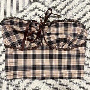plaid tube top with ribbon
